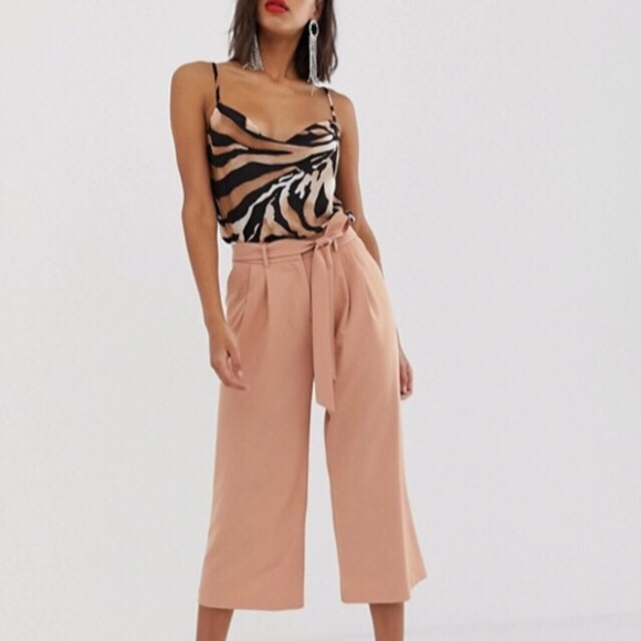 ASOS Pants - ASOS Pink Wide Leg Tie-Waist Culotte Pants
